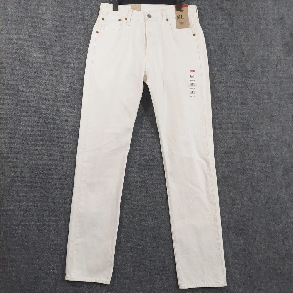 Levis 501 Original Jeans Mens 30x34 White 100% Cotton Button Fly Straight Denim